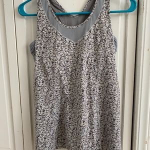 Lululemon Turbo Tank Top Gray/Floral Cut Out Ruche